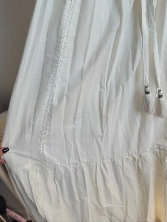 NWT A Loves A Cream Cotton Maxi Dress Boho Peasant Tiered Lace Trim 100% Cotton - Picture 9 of 9